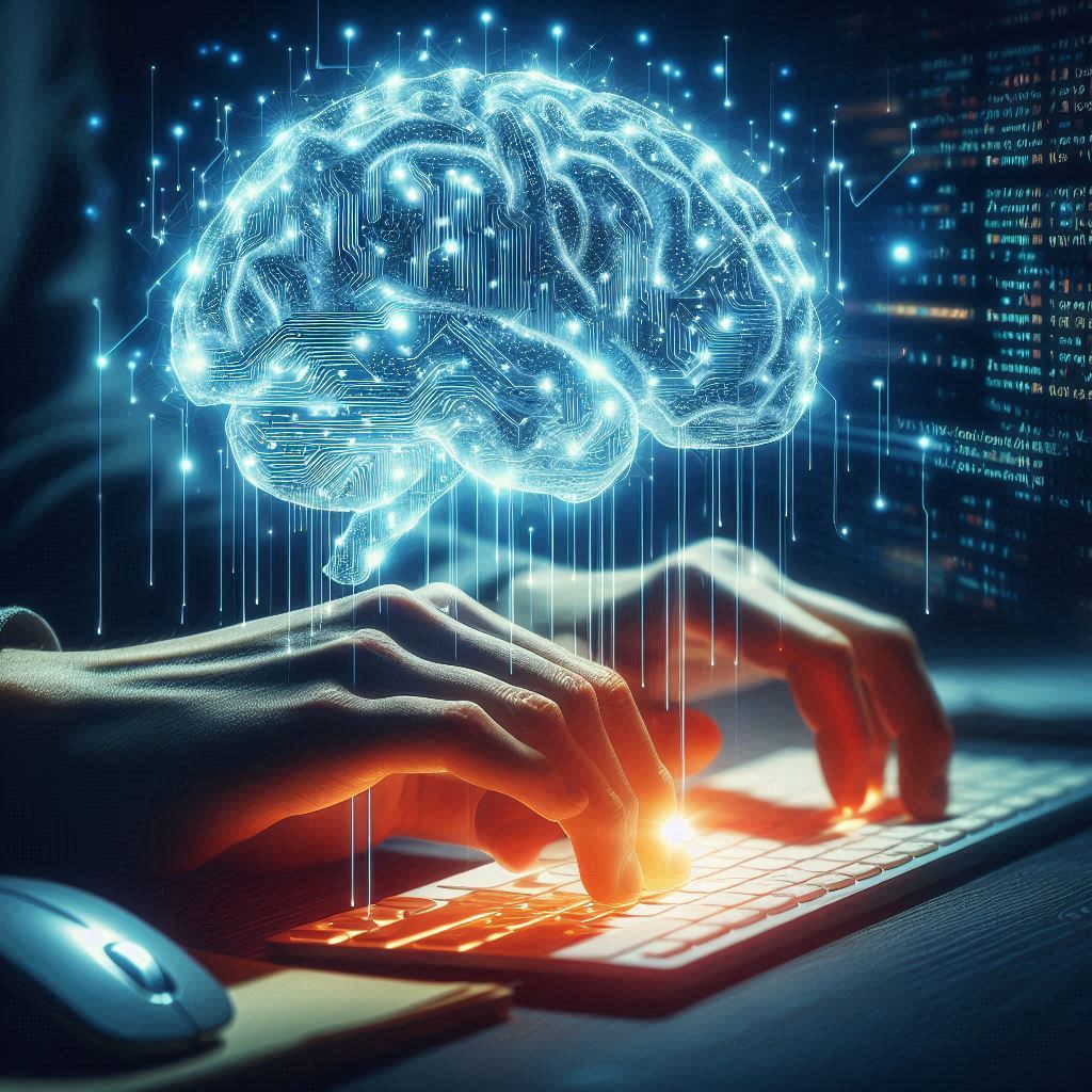AI brain types on keyboard